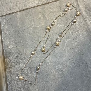 Faux Pearl Long Necklace Costume Jewelry